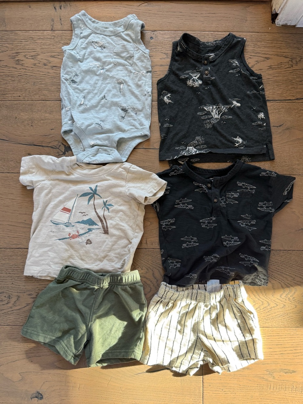 Carter’s Boys 12–18M Bundle 6pc Shirts Bodysuit Shorts